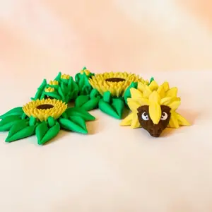3D Printed Sunflower Dragon Articulated Toy  Floral Flexi Dragon Fidget  Cute Plant Dragon Desk Decor  Unique Gift for Her