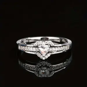 Zircon heart layered women's ring gift daily commuting all-match