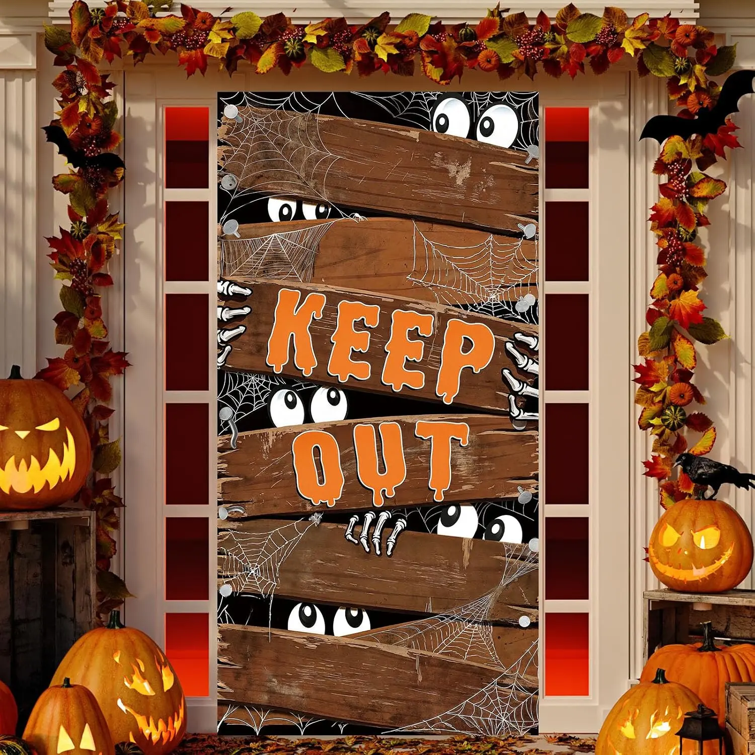 Halloween Door Cover Halloween Mummy Door Wall Banner Decorations Large Fabric Scary Mummy Party Backdrop Decorations Sign for Scary Holiday Party Front Porch Indoor Outdoor Supplies Decor