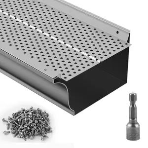 fathersdaygift VEVOR Gutter Guard, 6 inch Width, Aluminum Leaf Filter DIY Gutter Cover, 26 PCS 104 ft Total Length, 0.157'' Hole Diameter 0.02'' Thick Gutter Guards Fits Any Roof or Gutter Type
