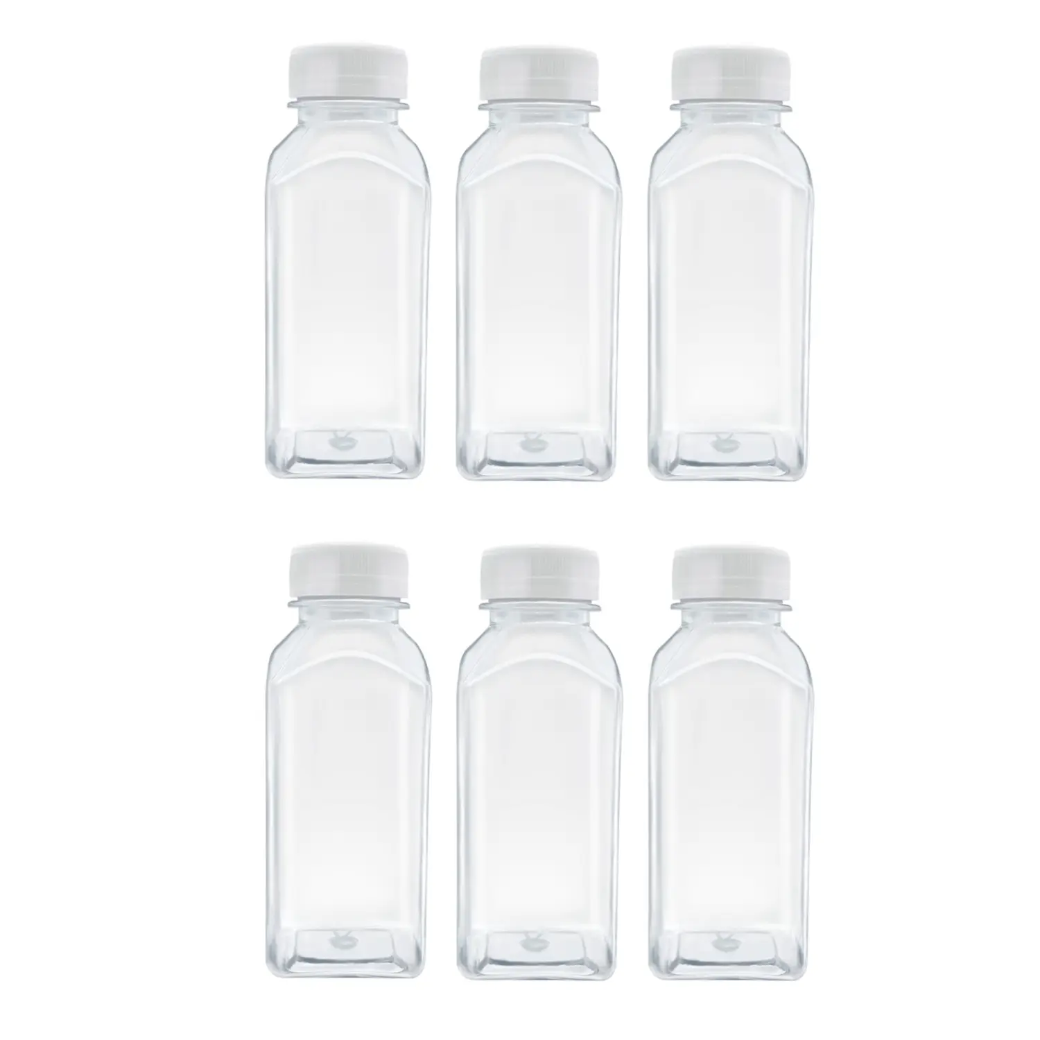6PCS 12oz Plastic Juice Bottles, Reusable Clear Bottles, White Lid Bulk Beverage Containers for Juice, Milk and Other Beverages