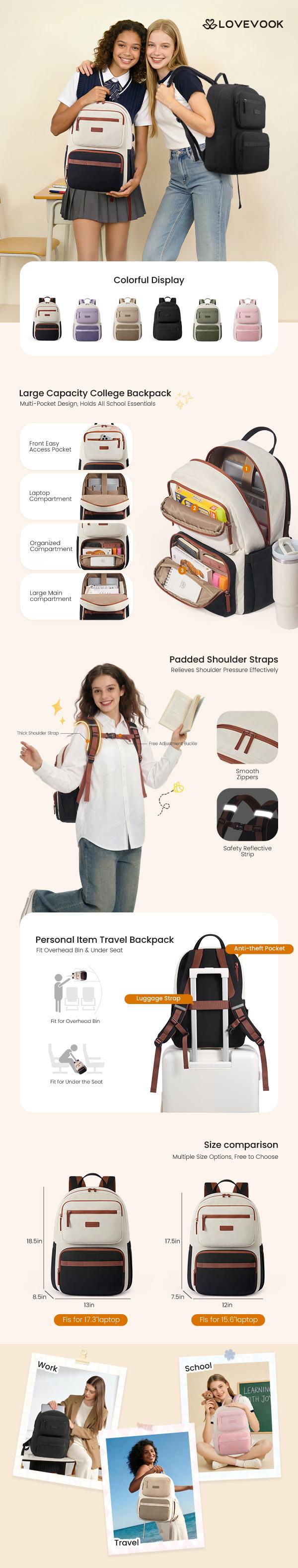 LOVEVOOK Laptop Backpack for Women, School Backpack for Teen Girls with Large Cup Holder, Lightweight Bookbag for College,Work,Travel fits 15.6 Inch Laptop, TikTokShopBackToSchool