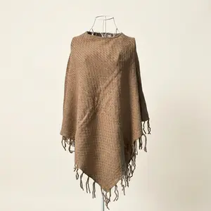 Vselectstudio #24 Camel Knit Cape Shawl Wrap Poncho Tassel Blanket Shawl for Women Elegant Winter Cape Soft Warm Knit Shawl Stylish Poncho Wrap Scarf Fall Winter Fashion Outer Layer for Travel Daily Outfit