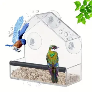 Panoramic Clear Bird Feeder, Outdoor Suction Cup Bird Cage, Suitable for Hummingbirds & Wild Birds, No Drilling Required, with Strong Suction Cups. Ideal for Easter Gifts.