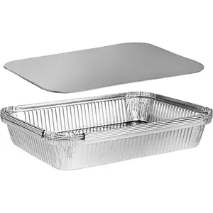 Disposable 4 LB Aluminum Takeout Tin Foil Oblong Baking Pans 12'' X 8'' X 2'' Inch With Cardboard Lids for Brownies, Bread or Lunchbox, Pack of 5