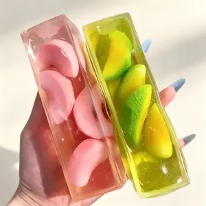 Cute Fruit Jelly Squishy Toy, Transparent Long Bar Peach Mango Watermelon Squeeze Stress Relief Toy, Soft Clear Slow Rising Fidget Toy, Funny Hobby Sensory Play Toy for Kids Adults, Portable Aesthetic Stress Squeeze Prop Gift