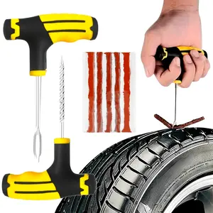 Car Tire Repair Tool Tire Repair Kit Tire Patch Repair Kit Studding Tool Set Auto Bike Tubeless Tire Tyre Puncture Plug Garage Tools Automotive Repair Tools with Rubber Strip