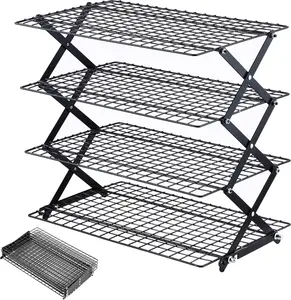 4 Tier Collapsible Cooling Rack - 3 Setting Design, Adjustable & Stackable Baking Rack, 5 Modes Cooling Racks for Cooking Baking Roasting Grilling, Great Gift for Picnic Party