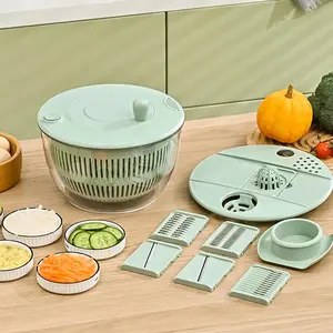Salad Spinner Large, 3 IN 1 Vegetable and Fruit Washing Bowl with Strainer, 5.3 Qt Kitchen Gadgets Set,Lettuce Spinner with 5 Blades Slicer, Egg Yolk Strainer, Salad Bowl for Efficient Salad Preparation#SummerVibes
