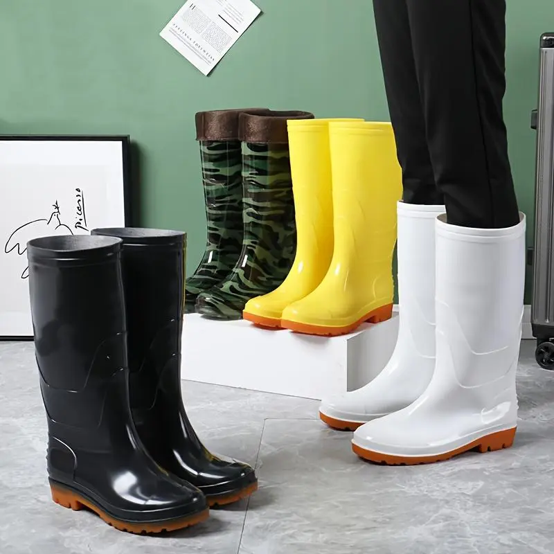 1pr Unisex Fashion High-Top Rain Boots, Non-Slip Rubber Waterproof Slip-On Long Boots with Solid Color Design, Durable PVC Upper Rainproof Rainy Days 1pr Unisex Fashion High-Top Rain Boots, Non-Slip Rubber Waterproof Slip-On Long Boots with Solid Color Design, Durable PVC Upper Rainproof Rainy Days