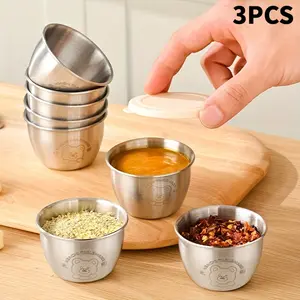 Great for Kitchen & Restaurant Use - 3pcs Stainless Steel Condiment Cups with Lids - Perfect for Salads, Sauces & Seasonings - Ideal for Lunch Boxes, Picnics, Travel & Holiday Themes, Containers with Lids