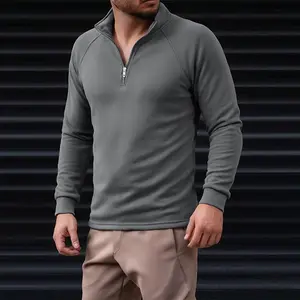 Men's half-zip stand collar sweatshirt, casual sports style, fleece warm fabric comfortable and skin-friendly, shoulder raglan sleeve design not tight, suitable for daily commuting, outdoor fitness, simple and versatile top for autumn and winter.