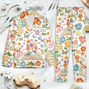 Book Lover Pajama Set for Women, Floral Reading Pajamas, Cozy Cottagecore Sleepwear, Cute Book Print PJ Set