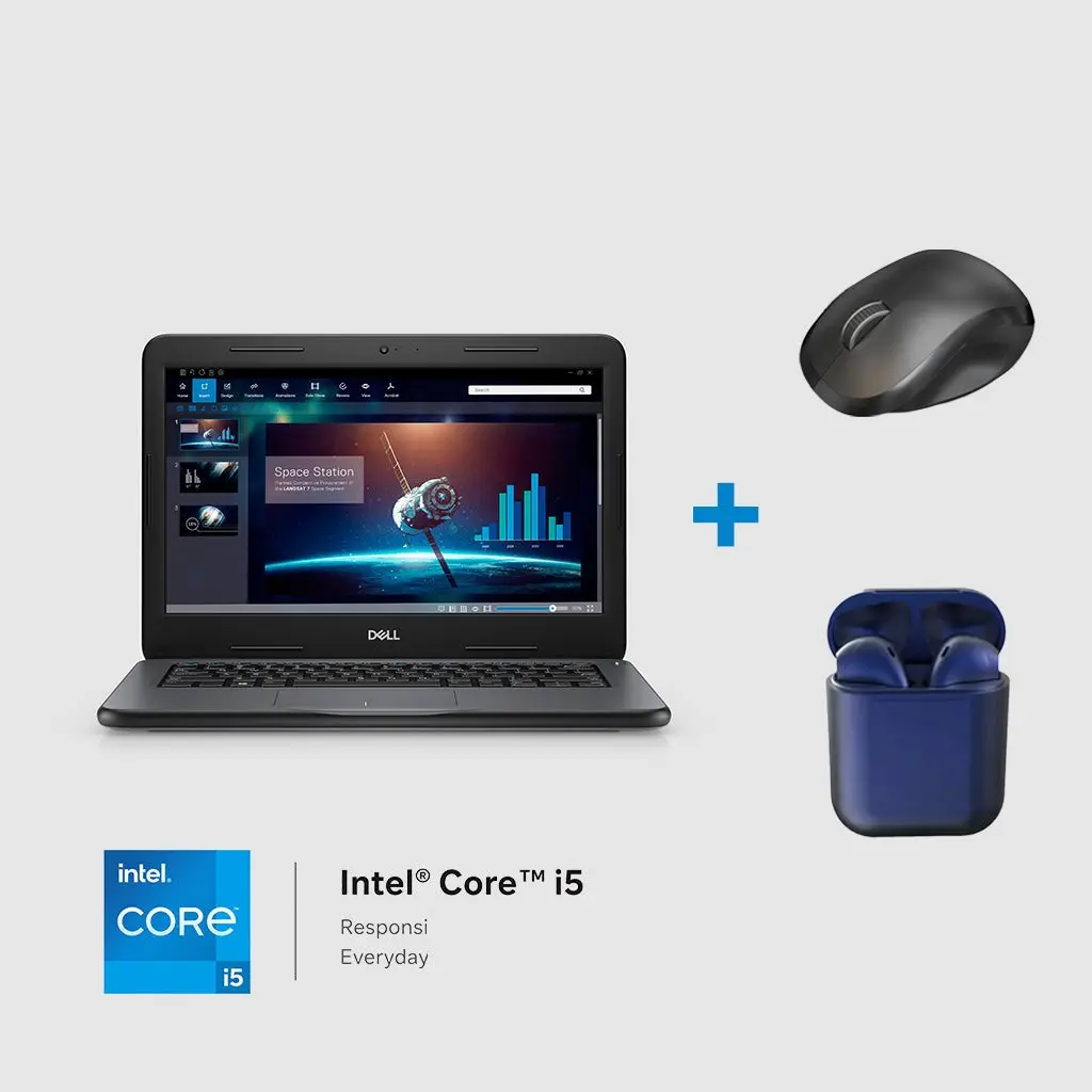 Refurbished Dell Latitude 3310 6U350A02 13.3" Laptop Intel Core i5 8th Gen 8GB RAM 256GB SSD Black (Excellent Condition) + Generic Wireless Mouse + InPod Headphone + Charger
