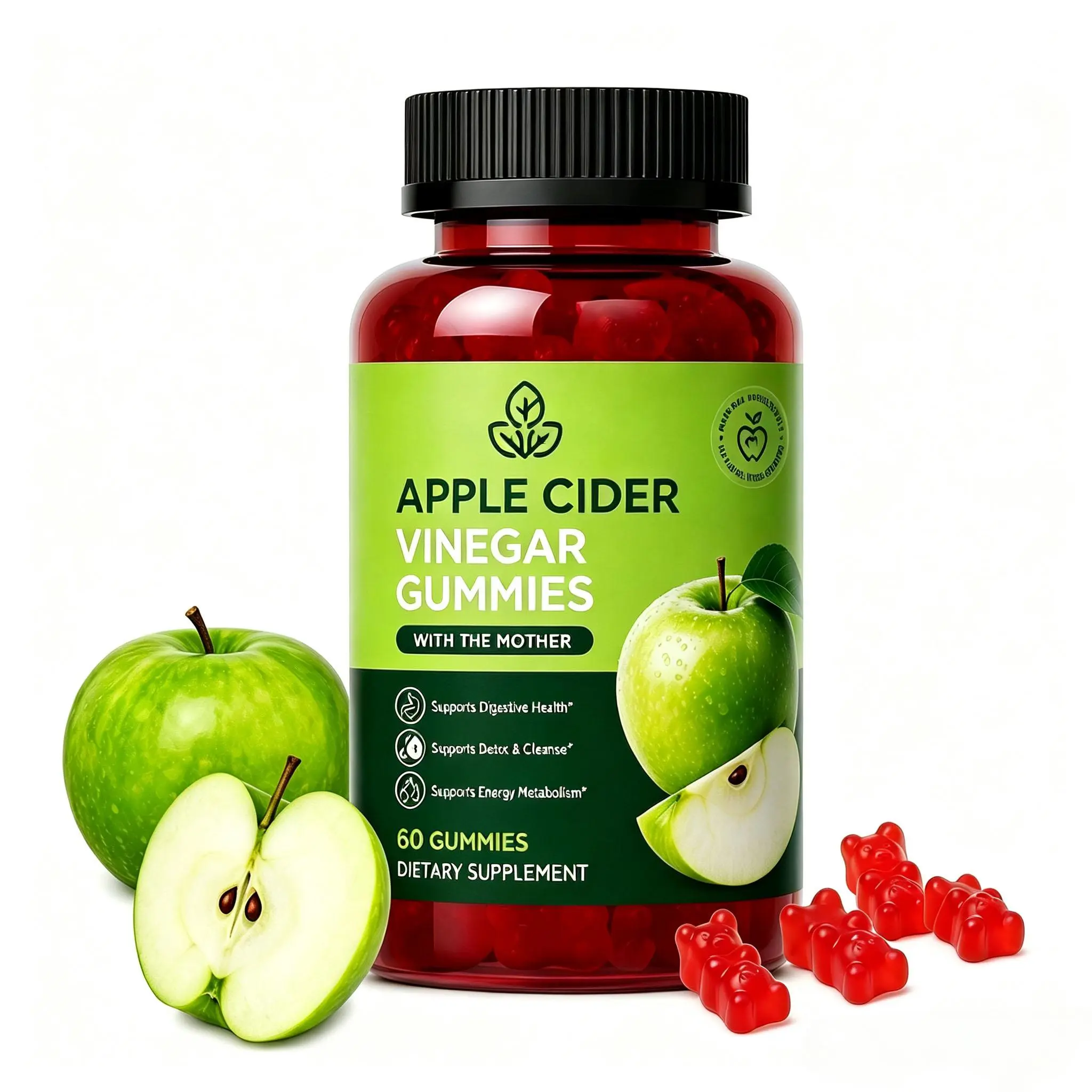 Apple Cider Vinegar Gummies Formulated to Support Normal Energy Levels & Gut Health - Supports Digestion, Detox & Cleansing - ACV Gummies w/ Vit B12 Dietary Edible Fitness