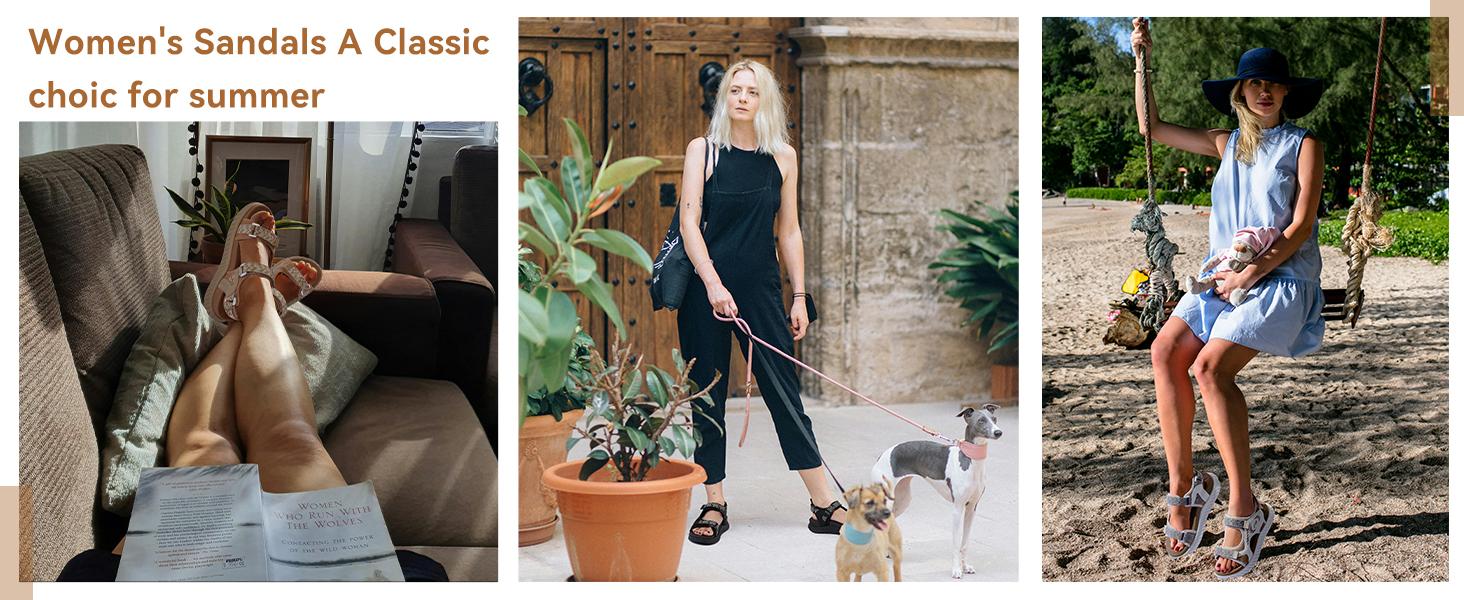 Women's Summer Walking Sandals with Breathable Mesh Upper, Quick-Drying Water-Friendly Design, Adjustable Hook and Loop Straps, Padded Heel Strap for Easy On/Off and Customized Comfort, Lightweight Outdoor Summer Sandals