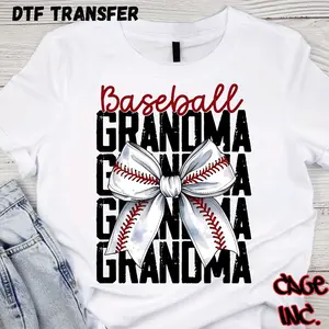 baseball grandma bow Design DTF Transfer Direct to Film Ready to Press Hot Peel for Pocket Designs Koozies Hats Quality Apparel Printer with Free 4 Inch Pocket Transfer Xtool Printer
