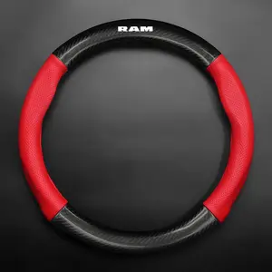 Universal Car Steering Wheel Cover Carbon Fiber Leather Three-dimensional Anti Slip, Timple And Fashionable For Dodge Durango Hornet Charger Challenger SRT Hellcat‌ RAM Journe Car Accessories