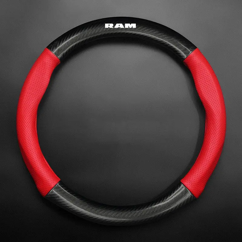 Universal Car Automotive Steering Wheel Cover Carbon Fiber Leather Three-dimensional Anti Slip, Timple And Fashionable For Dodge Durango Hornet Charger Challenger SRT Hellcat‌ RAM Journe Car Accessories Steering Wheel Protector