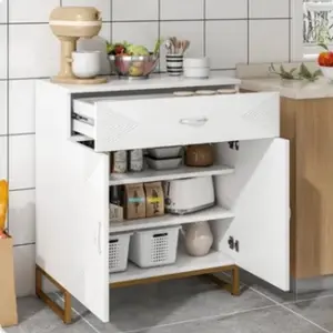 Buffet Table for Home and Party, White with Gold Trim