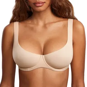 Women’s Unlined Underwire Balconette Bra, Double-Layer Cup with Adjustable Straps, Invisible Under Low-Cut Tops