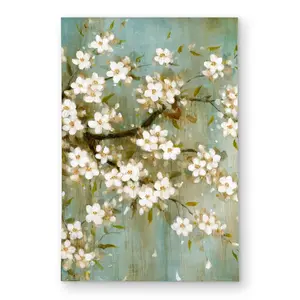 Begin Home Decor C1ROAR46CTN84U 4 x 6 ft. White Cherry Blossom Outdoor Area Rug - White Flowers Decor - Rectangle, Floral Pattern, Indoor-Outdoor Use, Large Size (4X6ft)