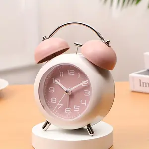 (without Battery) Creative Metal Bell Alarm Clock Mute Night Light Clock Dormitory Bedside Alarm Clock