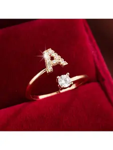 Exquisite and versatile fashion 26 letter women's ring suitable for daily parties, women's jewelry gifts, adjustable opening size