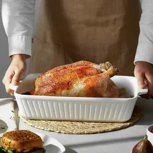 Premium Ceramic Baking Dish, 4.2L Deep with Dual Handles, Glazed Surface, Ideal for Oven Use, Family Gatherings, Frying Chicken