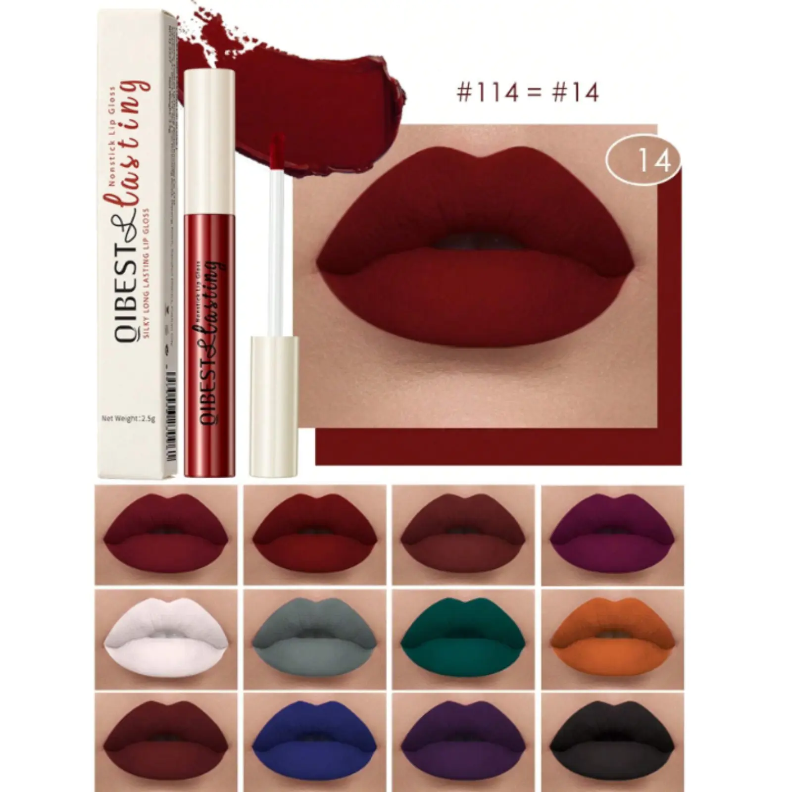 Velvet Matte Liquid Lipstick Set, 24H Wear Waterproof Long Lasting Quick-Drying Non-Stick Cup Nude Lip Stain,Cool Tone Black Lipstick,101