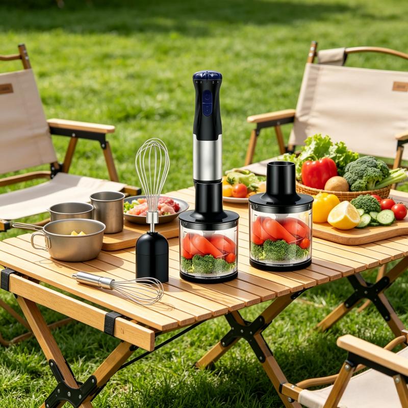 Electric immersion handheld mixer, portable stick mixer with 5 mixing speeds, and a meat grinder with stainless steel blades, suitable for meat, vegetables, fruits, and baby food