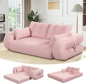 78.7'' Sleeper Sofa, 3 in 1 Folding Sofa Bed, Teddy Futon Couch, Lazy Sofa Couch, Upholstered Deep Seat Bean Bag Chair, Human Dog Bed for Living Room, Playroom, Bedroom (Pink)