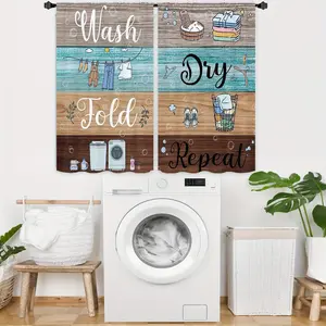 2pcs Farmhouse Rustic Laundry Room Kitchen Semi Blackout Curtains Room Decoration, Funny Text Print Design, 28x40inch, Rod Pocket Design Short Drapes for Small Windows, Cafe, Shop, Kitchen, Bathroom Room Decor, Machine Washable casual home high ceiling