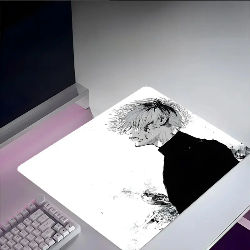 Black White Ninja Injured Large Gaming Glass Mouse Pad,High Quality Reinforced Glass, Aesthetic Waterproof Washable Smooth Hard Desk Mat, Smooth touch is a must-have for gamer,Reinforced and Upgraded Smooth for Gaming,Gift for Family, Gaming Mouse Pads