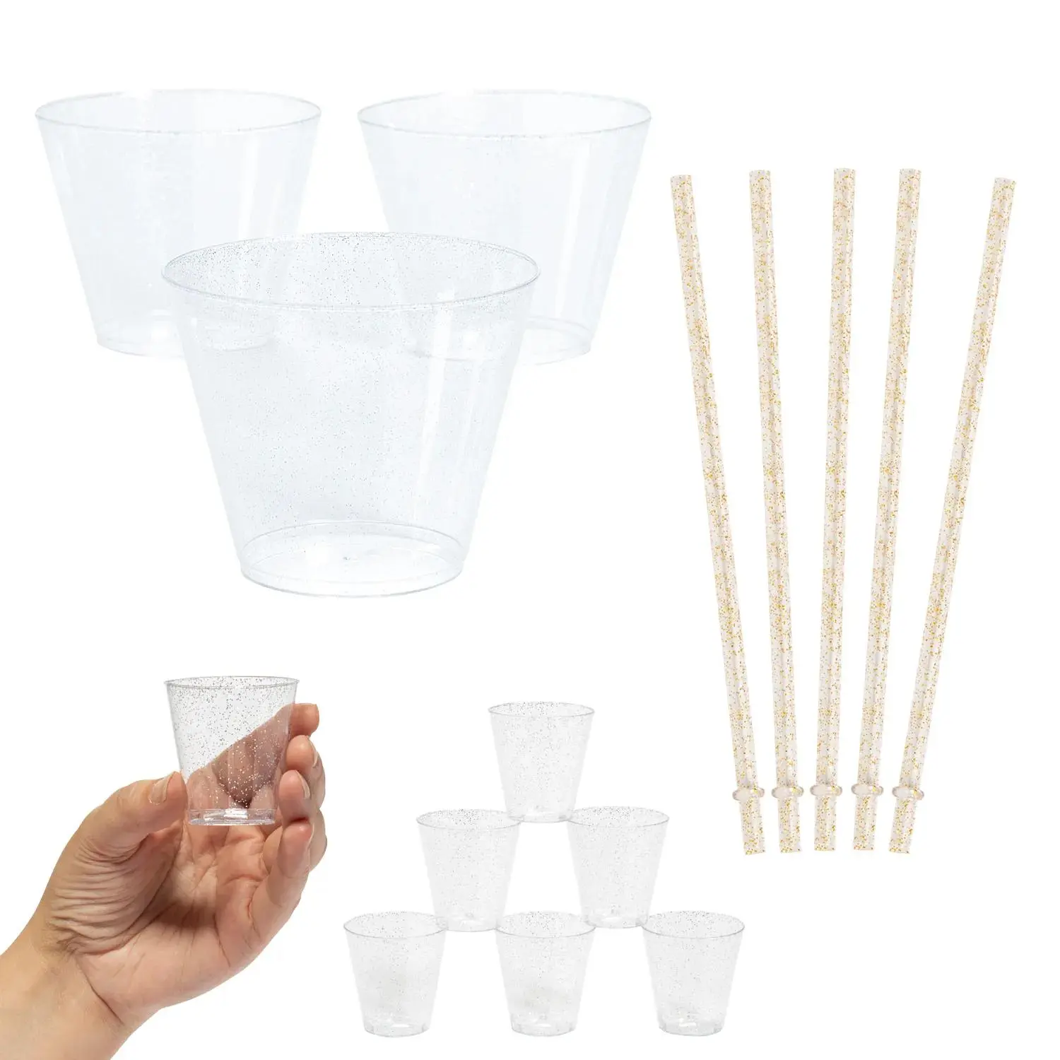 Silver Glitter Straw, Shot Glass & Cup Kit - 148 Pc.