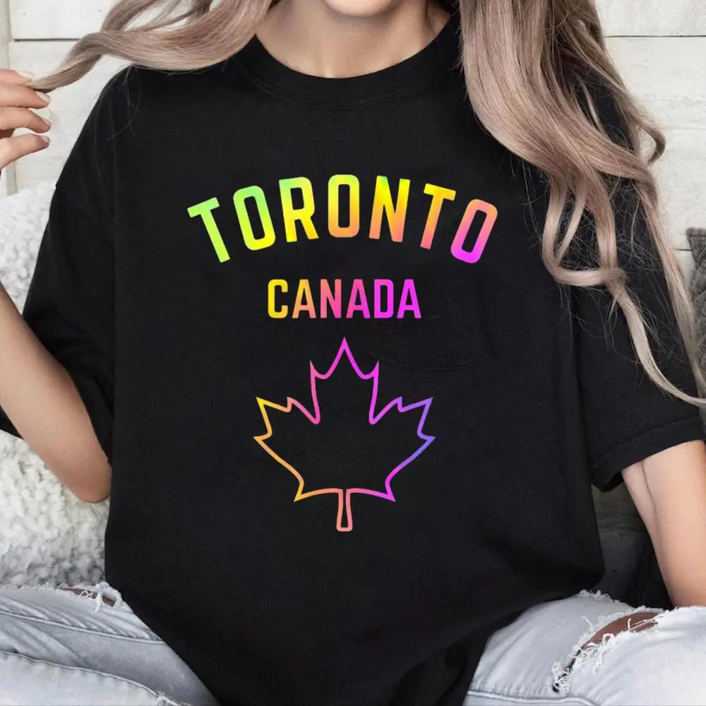 Lady's 100% Cotton Round Neck Graphic T-Shirt - Toronto Canada Flag, Ontario Canadian Heritage, Casual Everyday Travel Outdoor Women's Top, Tshirt, Streetwear, Distressed Vibe, Vintage, Casual Fit