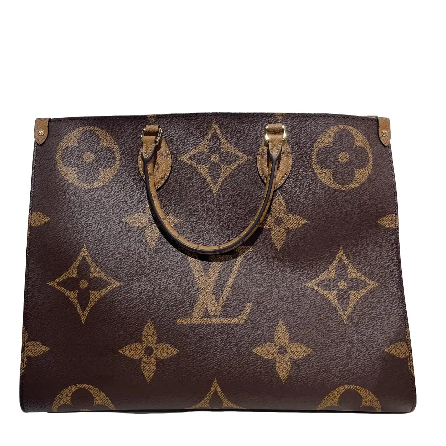 Pre-owned Louis Vuitton Monogram Giant Boxy Luxury Tote Bag Rolled Leather Toron Top Handles, Long Interior Shoulder Straps, Excellent Luggage Accessory, No Default Tote Bags Included