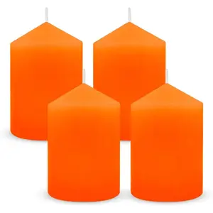 Set of 4 Unscented 2x3 Inch Orange Pillar Candles, Small Dripless Solid Fall Colored Autumn Harvest Column Candles for Thanksgiving Day  Party Holiday Celebration, 24 Hour