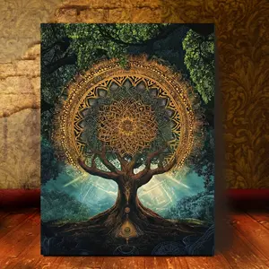 Tree of Life Mandala Canvas Art with Wooden Frame - Spiritual Wall Decoration, Sacred Geometry and Mystical Symbols, Ideal for Living Room, Bedroom, Home Office, Home Office Artwork|Mysterious Decoration|Durable canvas material, tree decoration, 2D, very