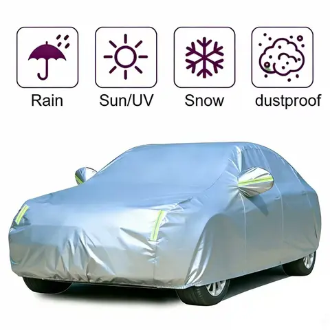 All-Weather Universal Car Cover - All-Weather Conditions Fit, Sedan & SUV Fit, Waterproof, Scratch Res., UV-Proof, Dustproof, Falling Leaf Shield, Durable Full-Body Protection, Easy Installation, Garage/Indoor/Outdoor Use, Car Enthusiasts’ Accessory