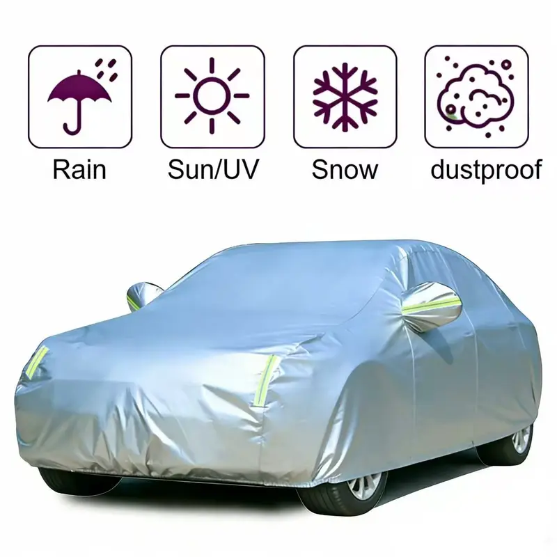 All-Weather Universal Car Cover - All-Weather Conditions Fit, Sedan & SUV Fit, Waterproof, Scratch Res., UV-Proof, Dustproof, Falling Leaf Shield, Durable Full-Body Protection, Easy Installation, Garage/Indoor/Outdoor Use, Car Enthusiasts’ Accessory