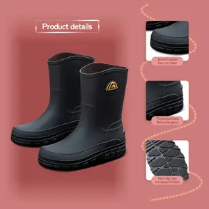 Fashion High-Elasticity All-Season Rain Boots for Men - Trendy Denim Style Waterproof Rubber Boots with Anti-Slip Sole, Comfortable SlipFootwear Black