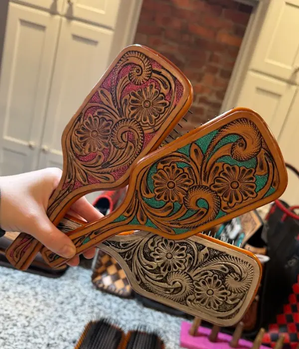 Genuine hand tooled leather hair brush Genuine hand tooled leather hair brush