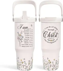 SANDJEST 30Oz Christian Tumbler with Handle - Insulated Stainless Steel Travel Cup with Flip Straw, Perfect Religious Gift for Women, Inspirational Birthday, Christmas, and Mother's Day Present Sandjest