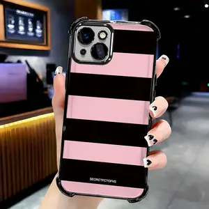 Black and pink stripes iphone13  Anti-fall airbag case with reinforced corners Ramadan Easter or Mother's Day gift for female friends and family members. Product features include: glass material cute cool design and vibrant colors. fun design