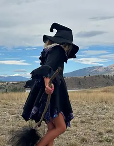 Kids Witch Costume, Purple and Black Fleece Halloween Outfit, Dress-up Set, Mysterious Fun, Child's Witch Costume