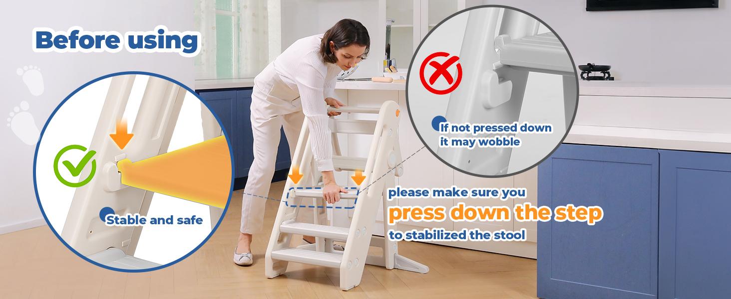 Dripex Toddler Tower Kitchen Stool Helper, Foldable & Adjustable Height Kids Learning Stool for Kitchen Counter Bathroom Sink, Child Ladder for Toddlers with Handles, Safty Rail, Non-Slip Pads
