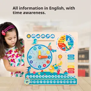 Calendar Clock Puzzle Board, Children's Learning Time Clock Cognitive Multifunctional Teaching Aids Kindergarten Toys, Learning Materials
