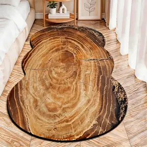 2D Flat velvet irregular rug with vintage tree ring texture pattern, machine washable non-slip carpet for bedroom, all seasons & holiday decor, durable & easy to clean.