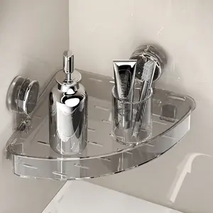 Suction cup triangular shelf wall-mounted bathroom strong corner rack for washbasin, no-drill cosmetic storage